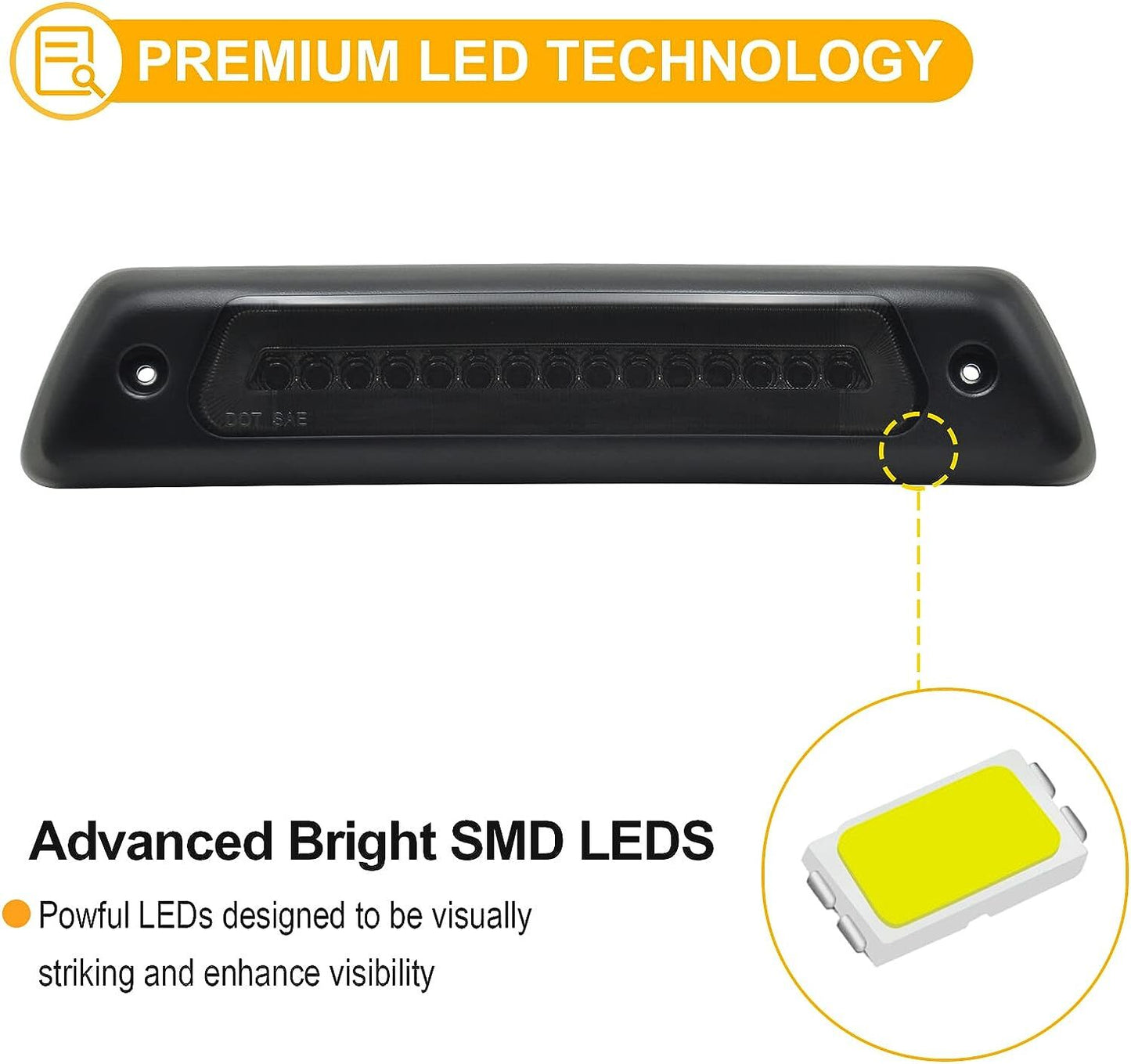 Suitable for 2009-2014 F-150s, smoke red optical style LED third brake/cargo light. n