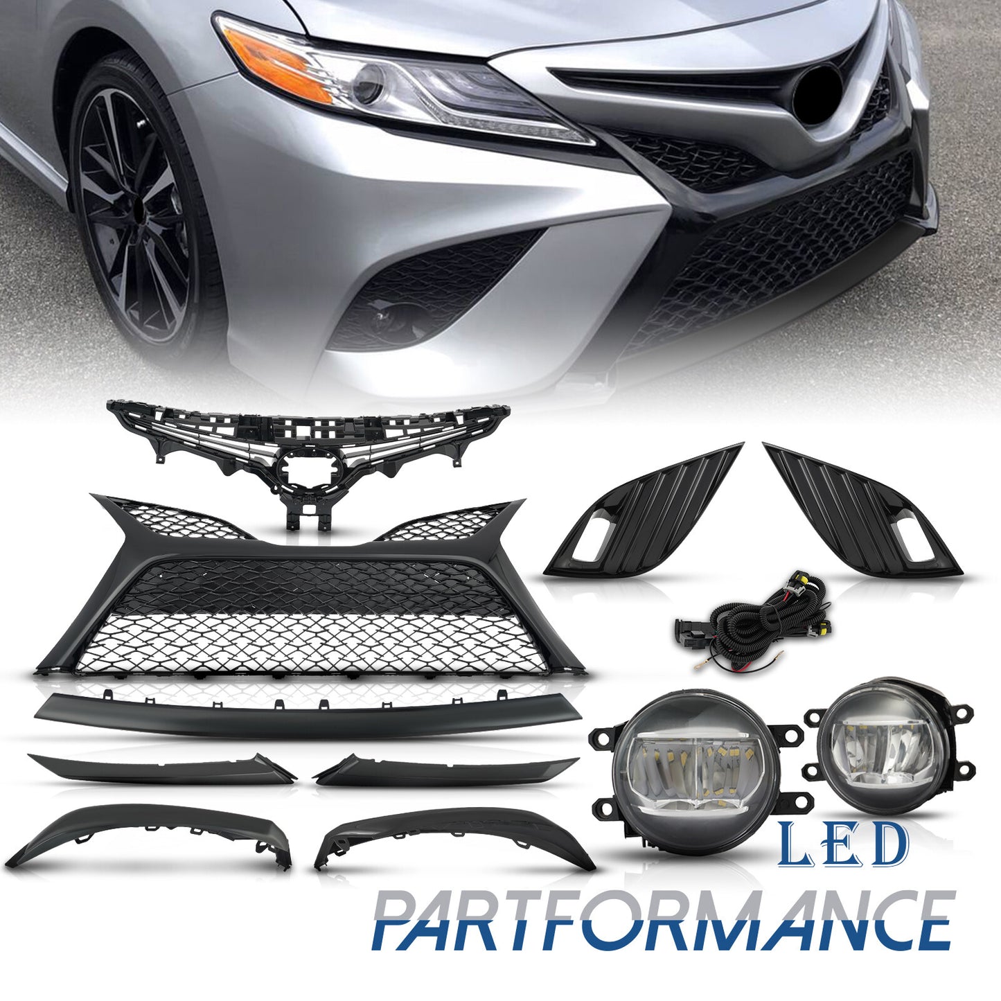12 Pack for Camry SE 2018-2020 Front Lower Grille Bumper Headlight Decoration Fog Light - v