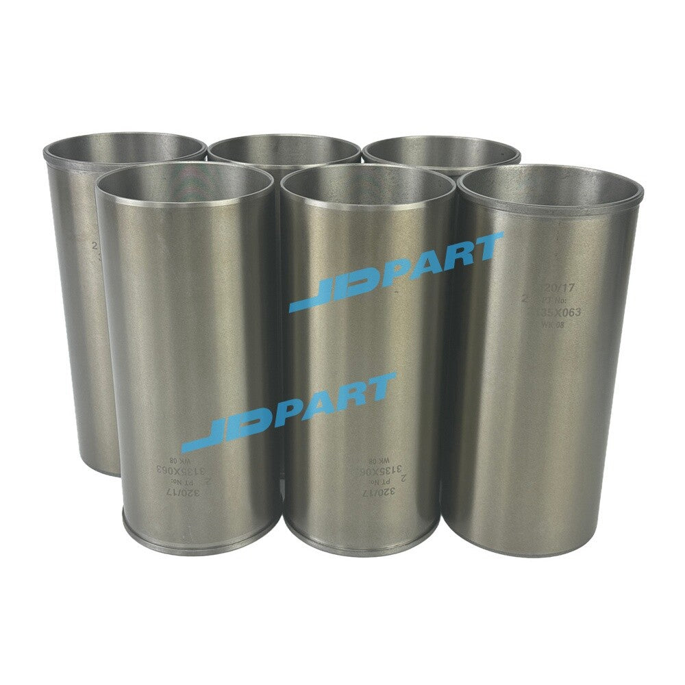 6-piece 1006E-6TW cylinder liners 3135X063 for Perkins excavator engine parts.