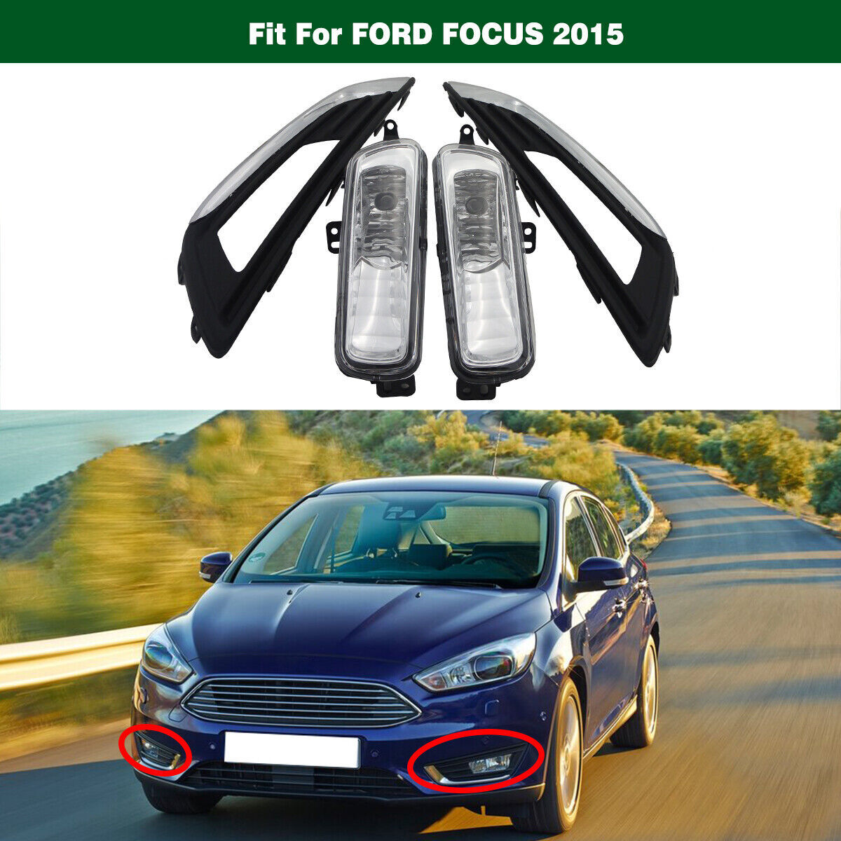 Fog Light Driving Lamp Assembly L+R Kits w/Covers+Bulb for Ford Focus 2015 2016