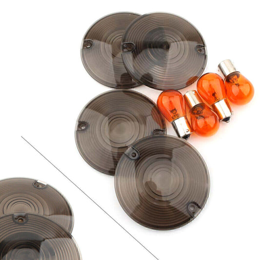 Fit for Harley Electra /Road Glide Smoked Turn Signal Light Cover Lens Amber Bulb