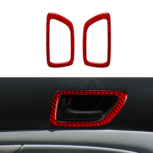 Red Rear Door Inner Handle Trim Cover Carbon Fiber for Toyota Tacoma 2012-2015