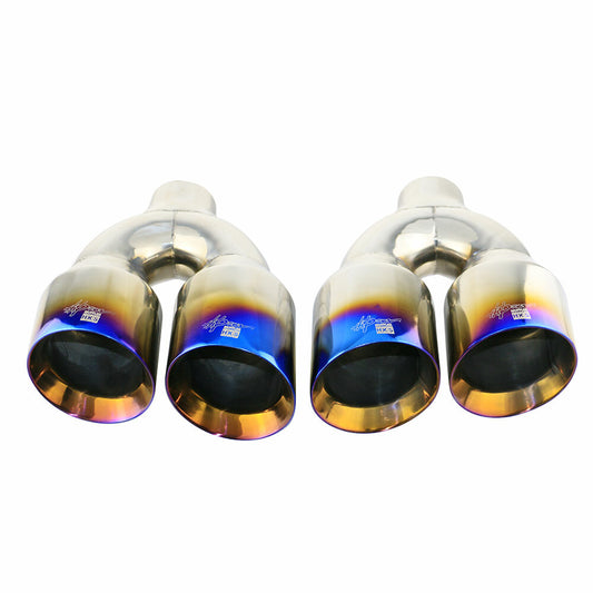 2x Universal 2.5 ID 4 OD Exhaust Tips End Dual Muffler Tip Blue 210mm Width