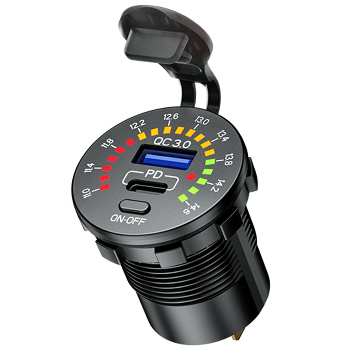 QC 3.0+PD Type-C Car Phone USB Fast for Charger W/LED Voltmeter ON OFF Power Switch