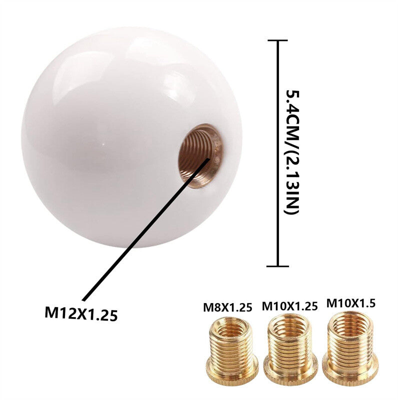 Acrylic Glossy White Round Ball Shift Knob Manual Gear Shifter Head w/3 Adapters Q