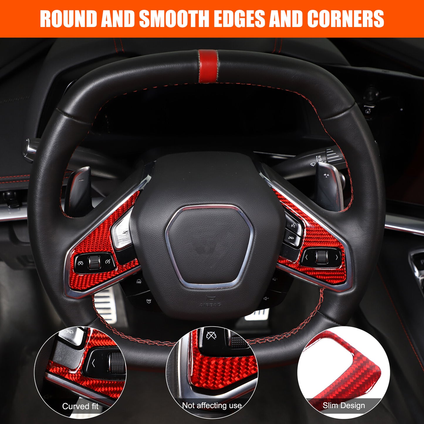 Carbon fiber steering wheel button sticker decorative cover for Corvette C8 2020 - 2023 n