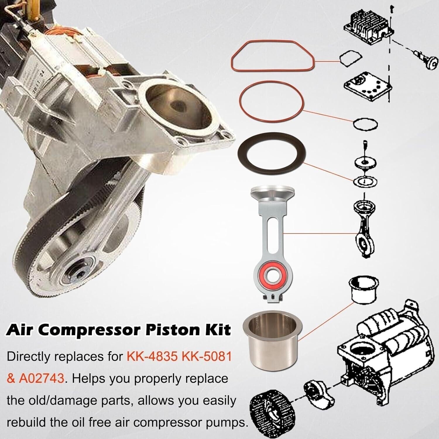KK-4835 Compressor Piston Connecting Rod Replacement Kit for Sears Craftsman KK-5081 Q