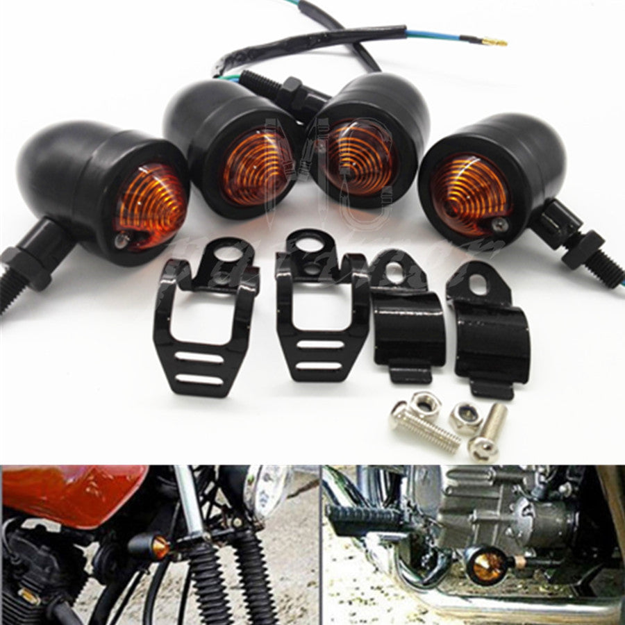 4x Black Bullet Metal Turn Signal light Relocation Fork Motorcycle for Harley Q