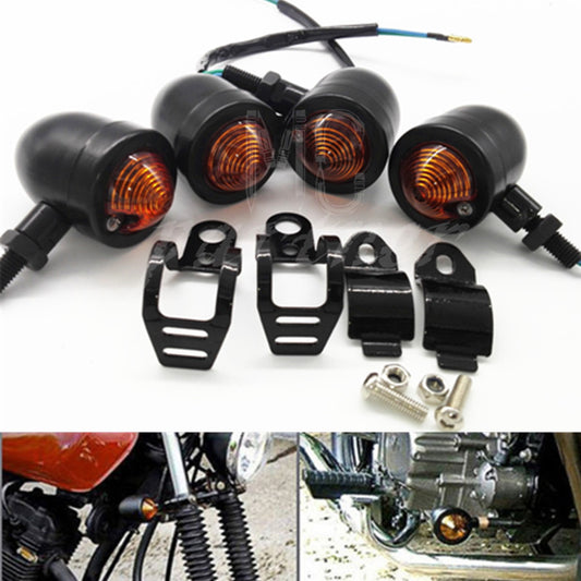 4x Black Bullet Metal Turn Signal light Relocation Fork Motorcycle for Harley Q