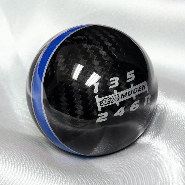 Car Shift Knob 6-speed Mugen, black carbon fiber with blue and silver stitching, suitable for Honda for Acura .