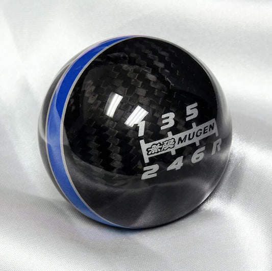 Car Shift Knob 6-speed Mugen, black carbon fiber with blue and silver stitching, suitable for Honda for Acura .