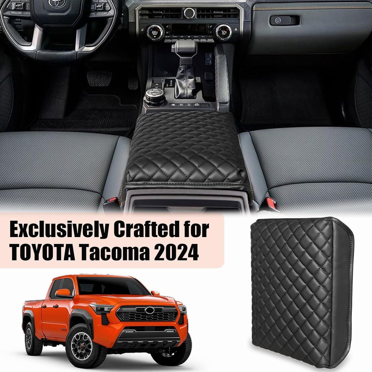 Leather-covered center console armrest and backrest for 2024 and 2025 Tacoma - Black n