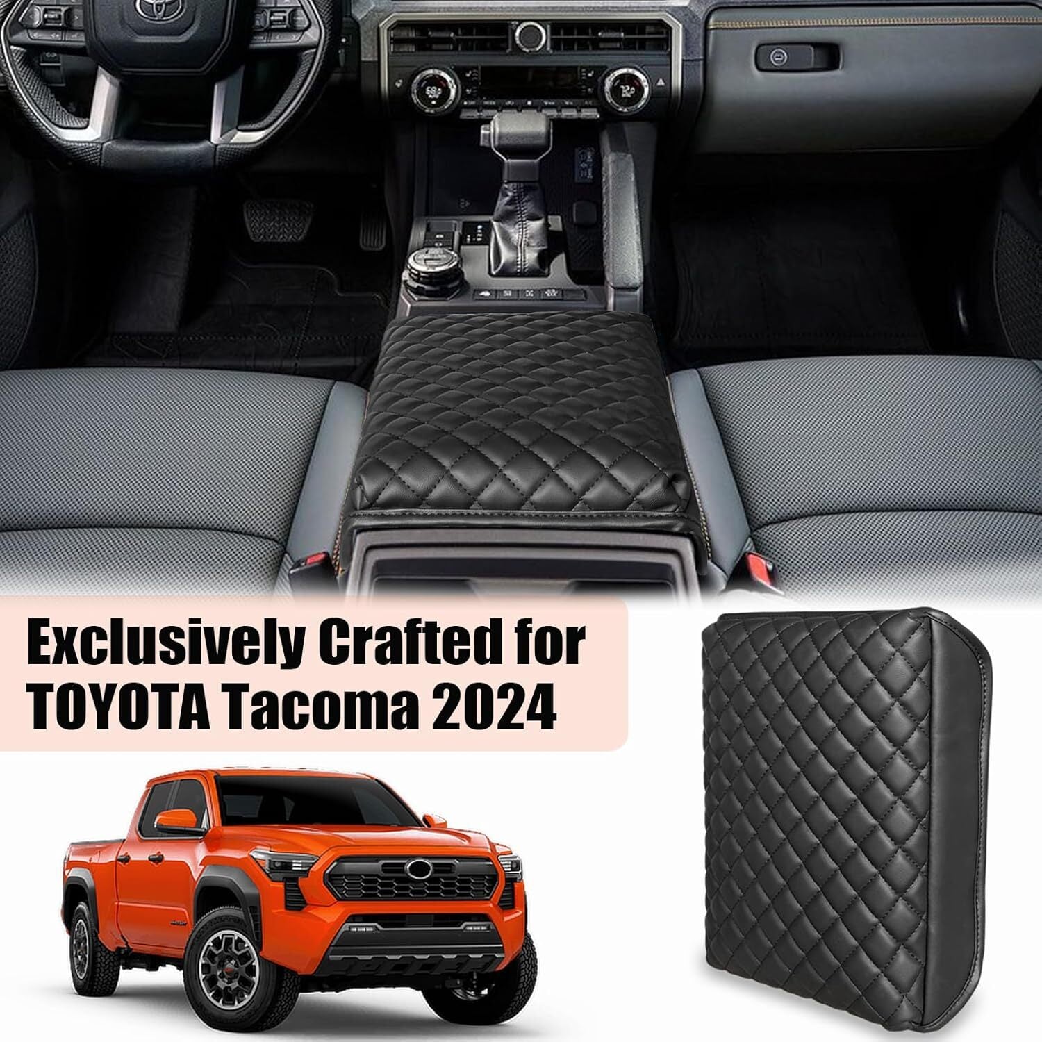Leather-covered center console armrest and backrest for 2024 and 2025 Tacoma - Black n