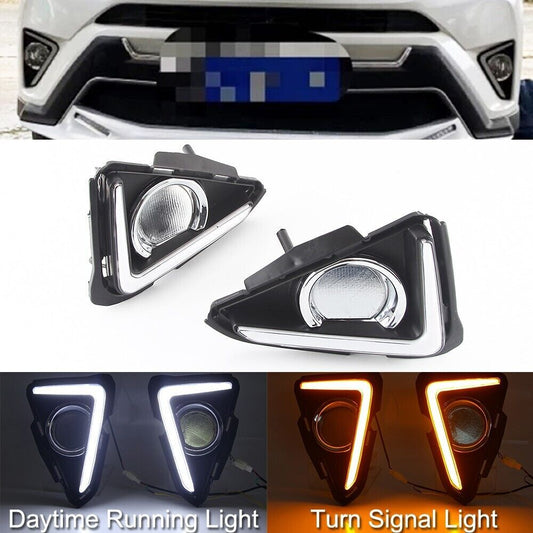 LED Daytime Running Fog Light for Toyota RAV4 2016 17 2018 DRL Turn Signal Lamps Q