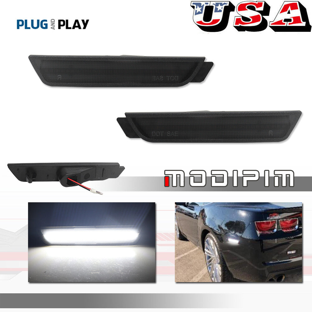 Black Lens White LED Rear Bumper Side Marker Lights for 2010 - 2015 for Camaro - v