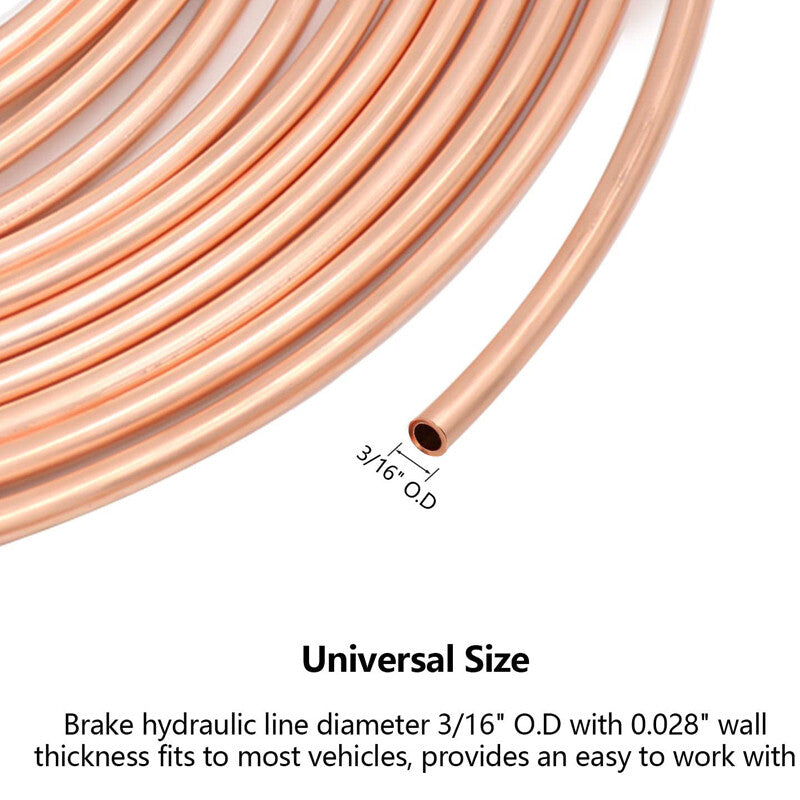 25-foot coiled 3/16-inch OD copper-nickel brake tube kit + nut accessory set - n