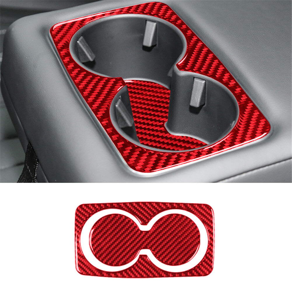 2Pcs Red Interior Carbon Fiber Rear Cupholder Cover Trim  for ford  for Mustang Mach-E
