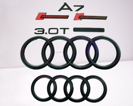 for Audi A7 badge ring, Supercharged 3.0T Quattro Hood, Trunk badge, matte black.
