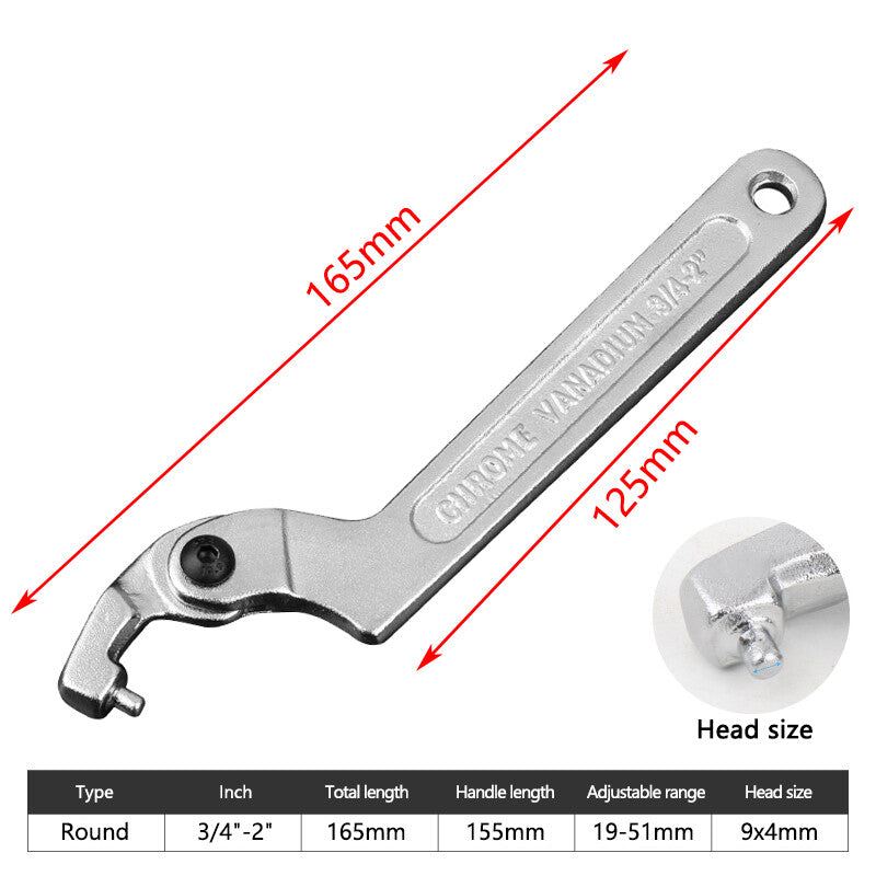 4Pcs Adjustable Hook Wrench 19¨C51mm C Round Spanner Tool Slotted Universal Q