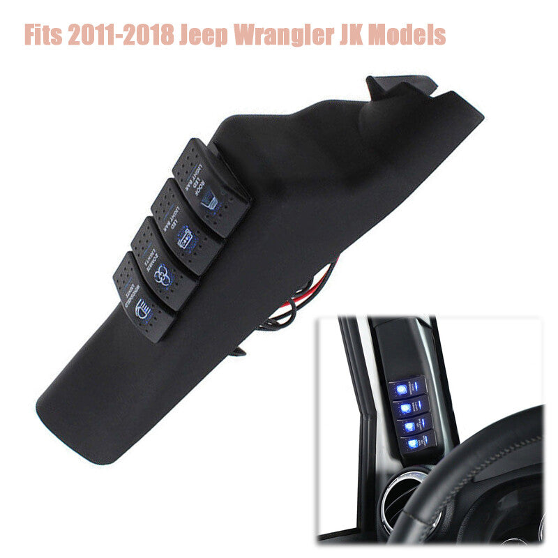 Car Left Side 4 Switch Pod Panel A-Pillar Fit for Jeep for Wrangler JK 2011-18 v