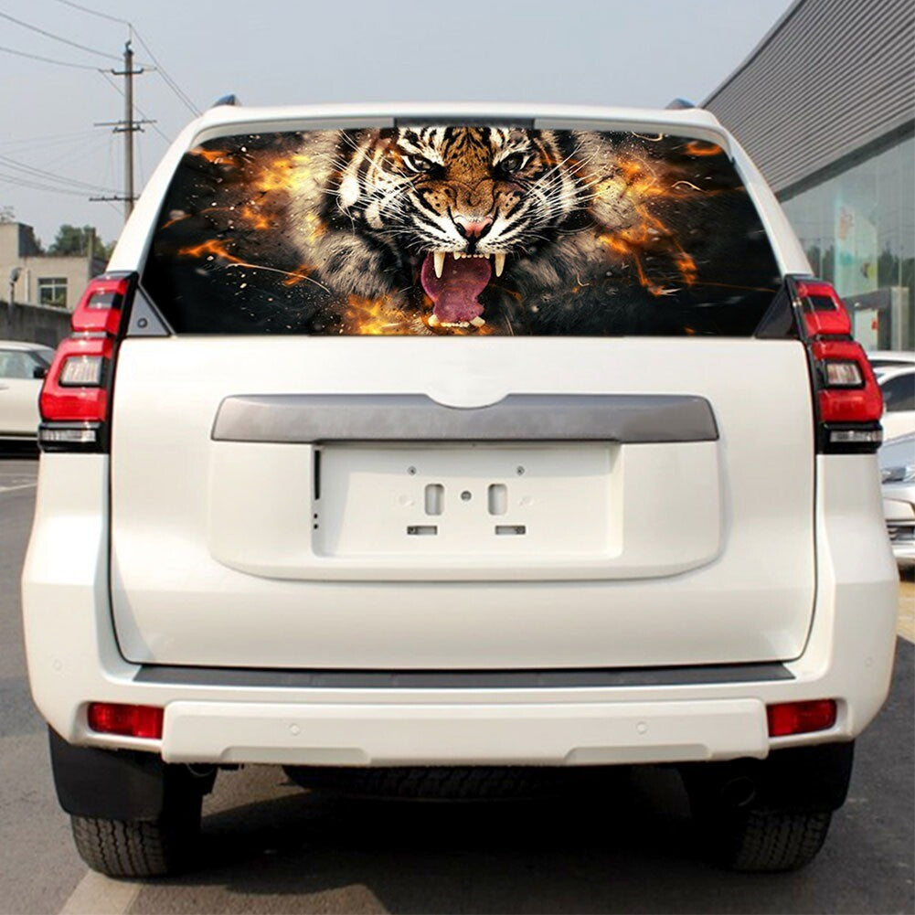 Flame Tiger Graphics Car Truck Pickup Rear Window Perforated Sticker Vinyl Decal