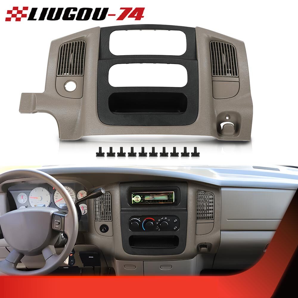Fits 02-05 for Dodge for Ram Radio Dash Bezel with Climate Control Panel Beige Black - v