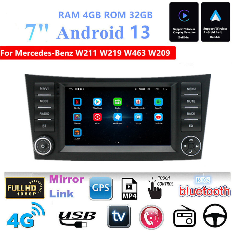 7Android 13 Support Carplay 4+32G Car Radio for Mercedes-Benz W211 W219 W463 Q