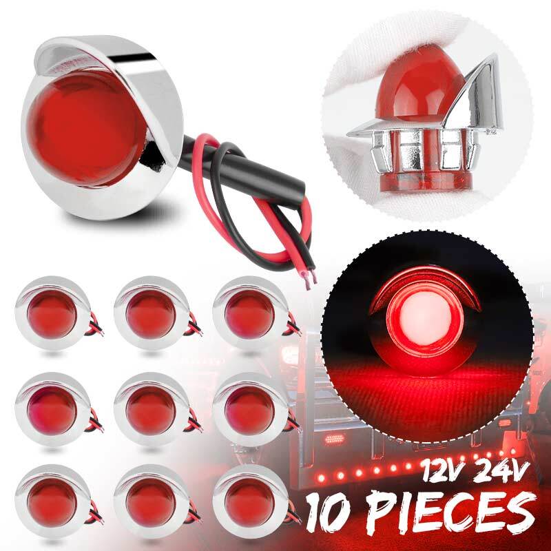 10x LED 3/4 Red Round Bullet Side Marker Lights Waterproof Truck RV Car Pickup