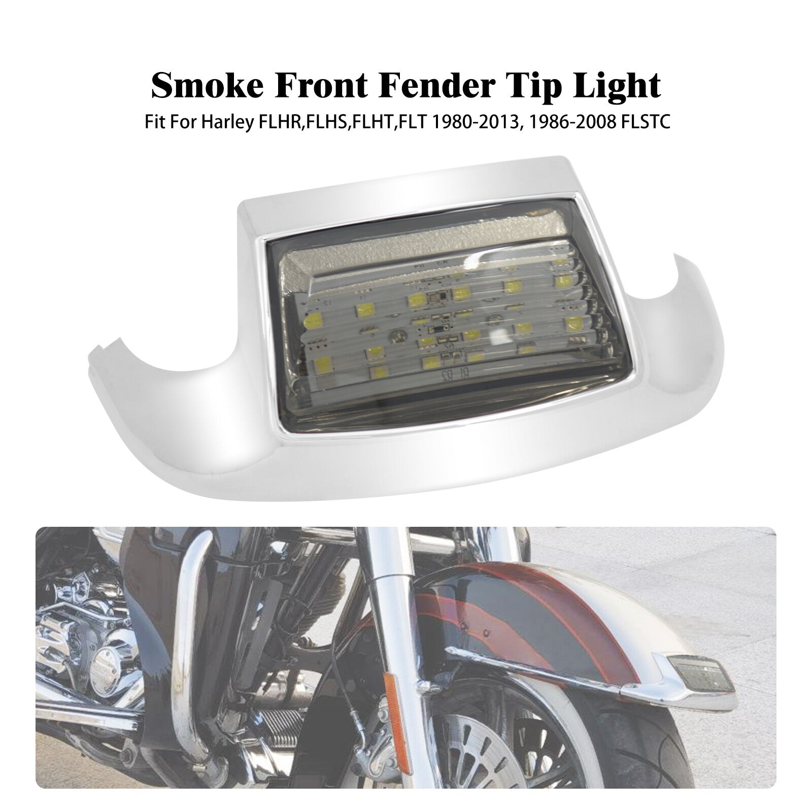 Front Fender w/ Somke Lens Tip LED Light for Harley Electra Road Glide Softail Q