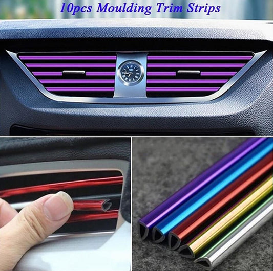 10 pieces of molded decorative trim strips for car air conditioning sockets in purple, suitable for Chevrolet .