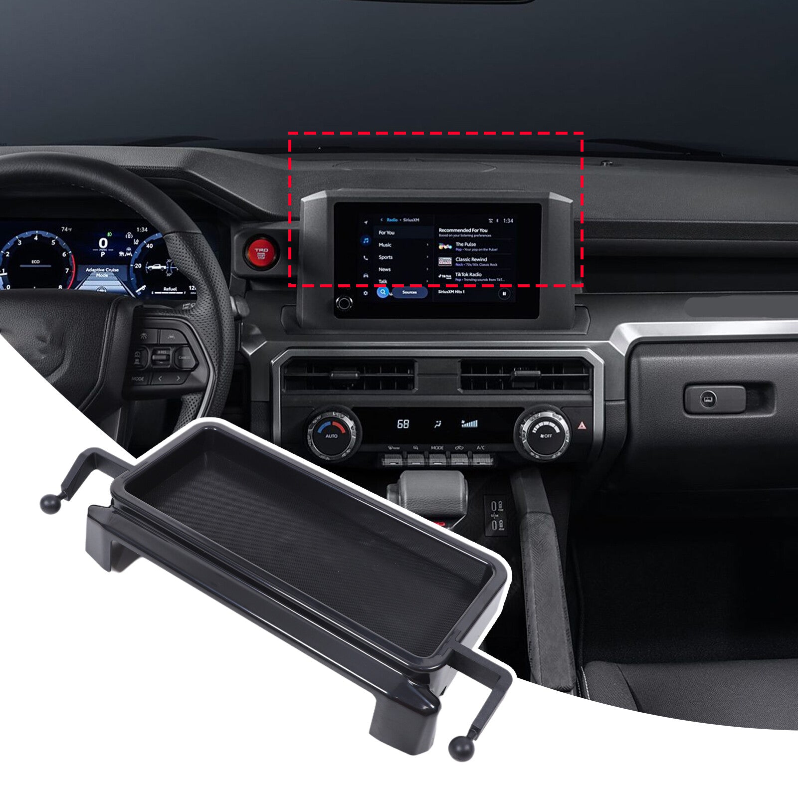 Central GPS navigation storage box with phone holder suitable for 2024-25 Tacoma - n
