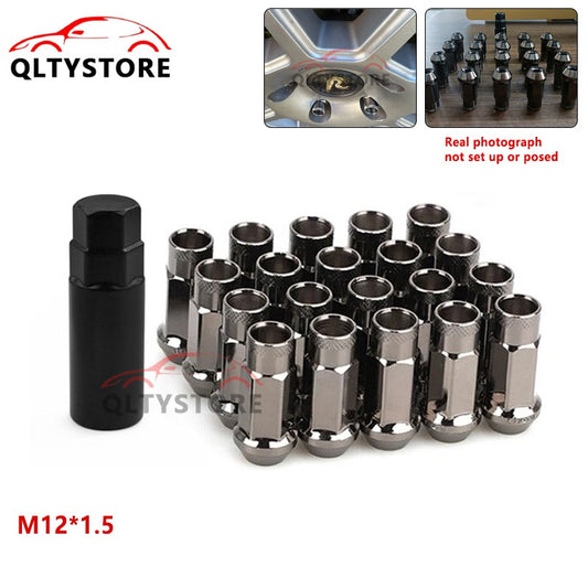 20Pcs M12x1.5 48mm Open End Lug Nut Set Steel Wheel Nut Bolts w/Socket Gun Black Q