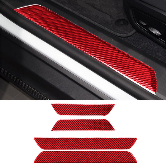 4¡ÁRed Carbon Fiber Door Sill Guards Scuff Panel Cover for Porsche Taycan 2019-22