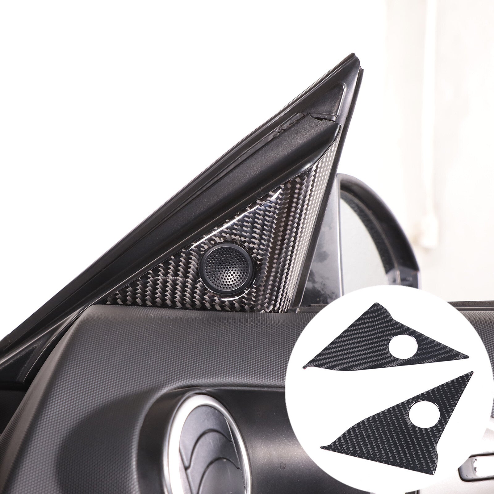 Two carbon fiber front door A-pillar speaker cover trims for 350Z (2003-06) n