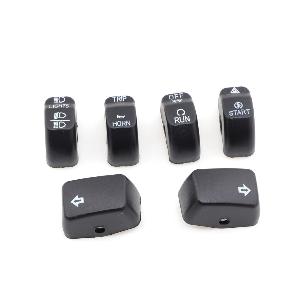 6Pcs Black Hand Control Switch Housing Button Cover Cap for Harley Softail Dyna Q