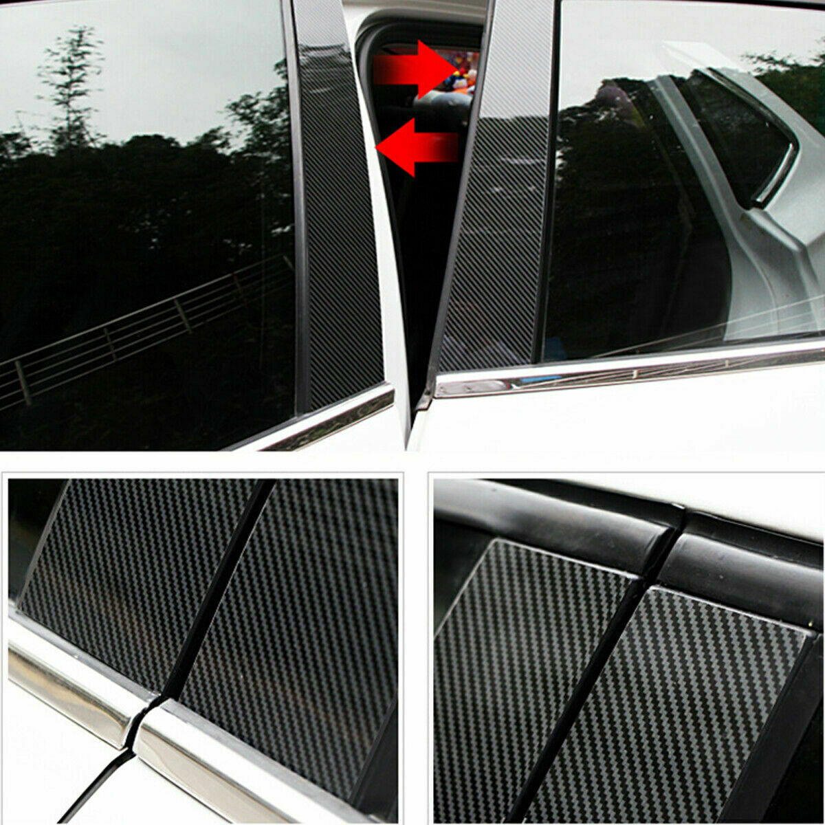 Carbon Fiber Style Pillar Posts Door Window Strip Trim for Porsche Macan 2014-22