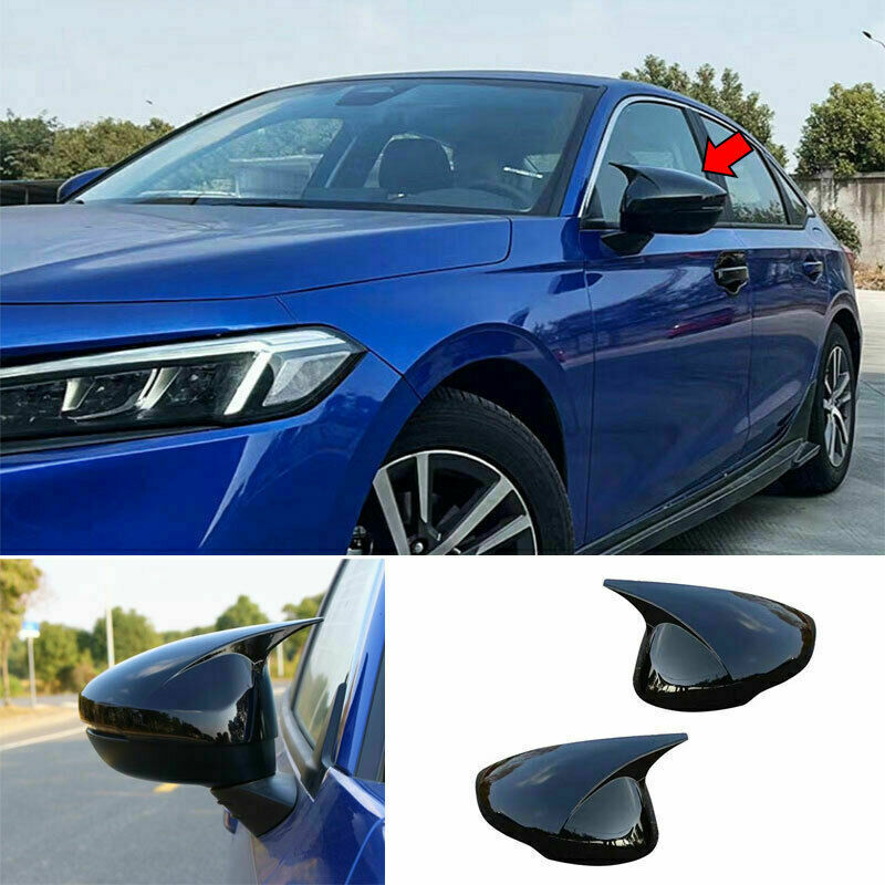 Glossy Black Ox Horn Side Door Mirror Cover Trims for Honda for Civic 11th 2022-2023