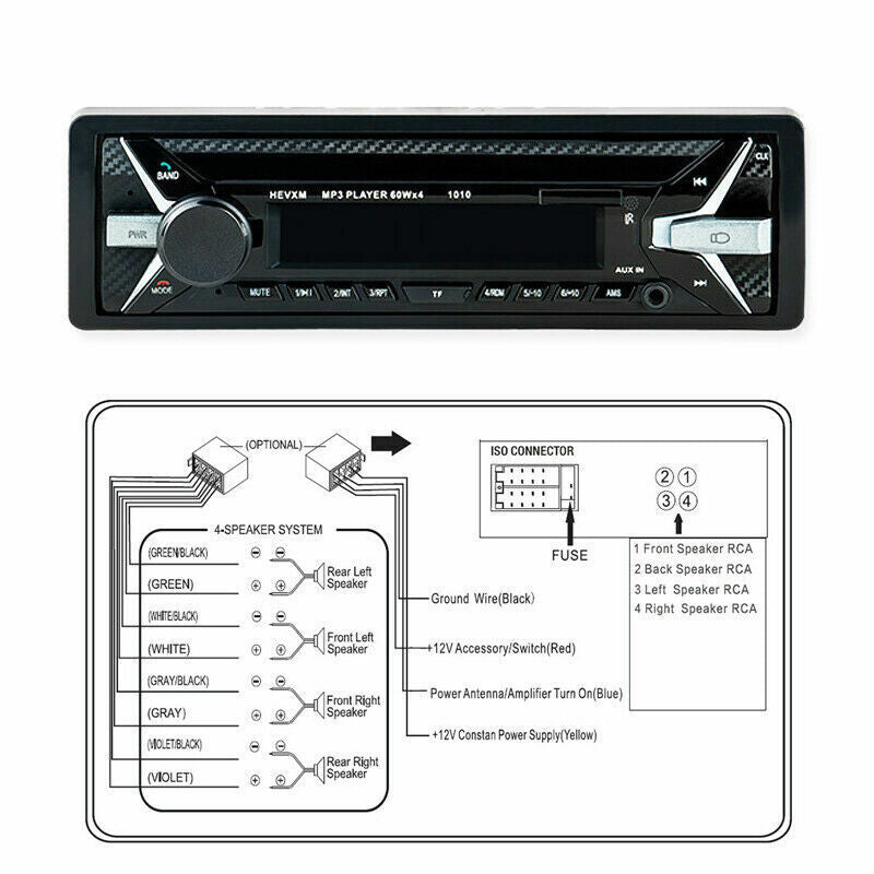 4-channel digital Bluetooth audio USB/SD/FM/WMA/MP3 radio stereo player unit kit - n