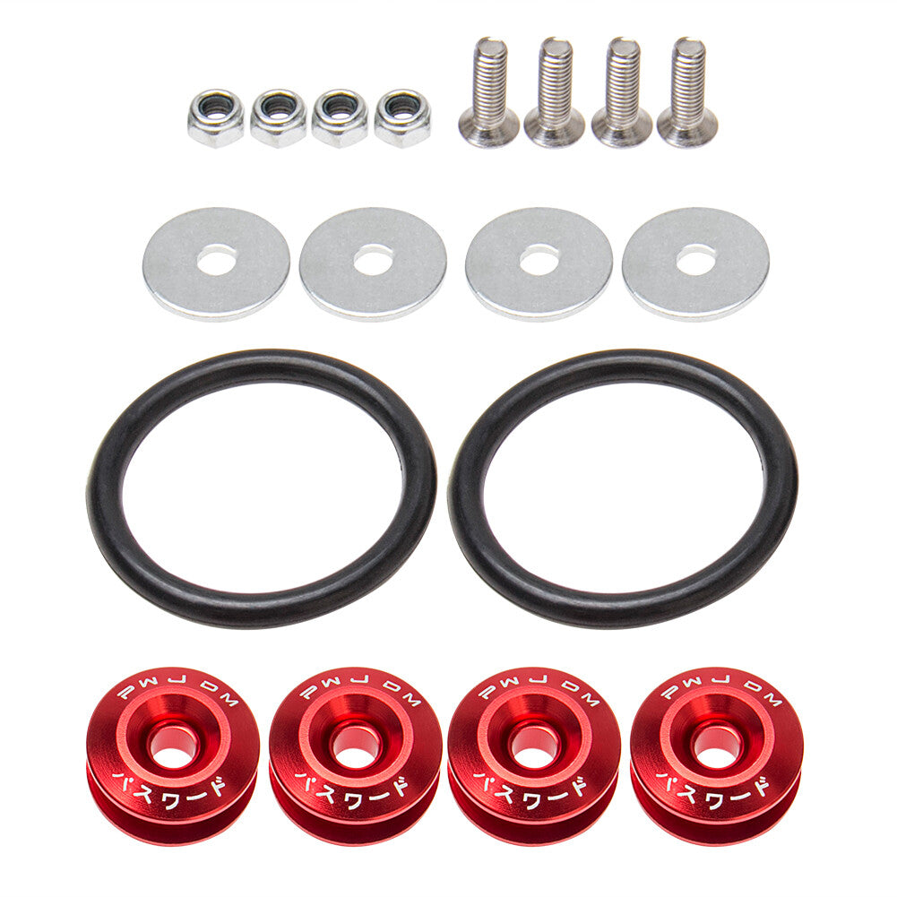 8-Piece Red JDM Quick-Release Fastener Bumper Car Trunk Fender Cover Kit