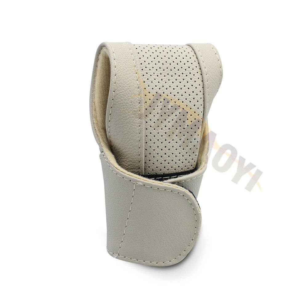 Beige Gear Shift Knob Lever Cover Universal Car Non Slip PU Leather Protector Q