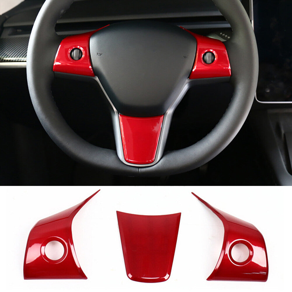 3x For 2017-2022 for Tesla Model 3 Y Red Color Steering Wheel Cover Trim Decal Q