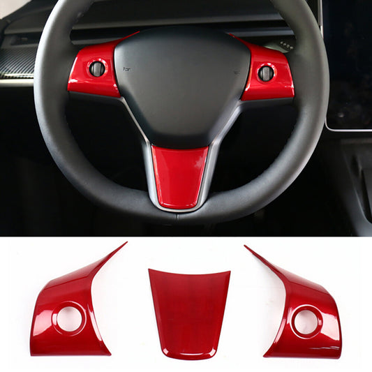 3x For 2017-2022 for Tesla Model 3 Y Red Color Steering Wheel Cover Trim Decal Q