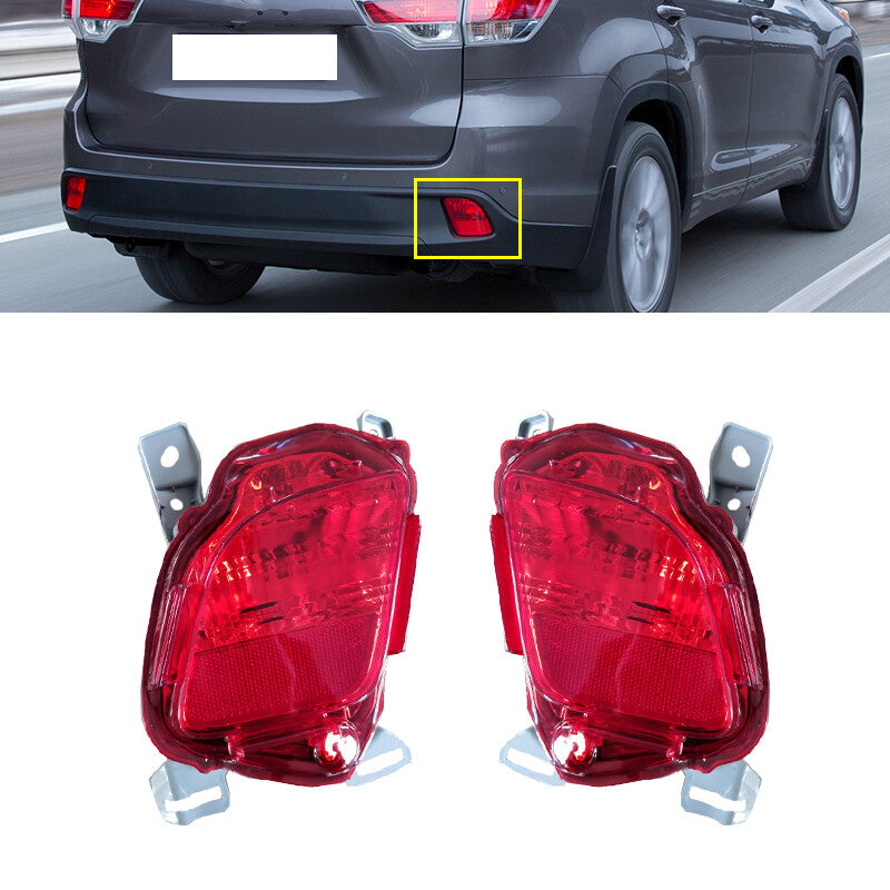 A pair of red rear bumper taillights and brake lights for Toyota Highlander 2014-2016.