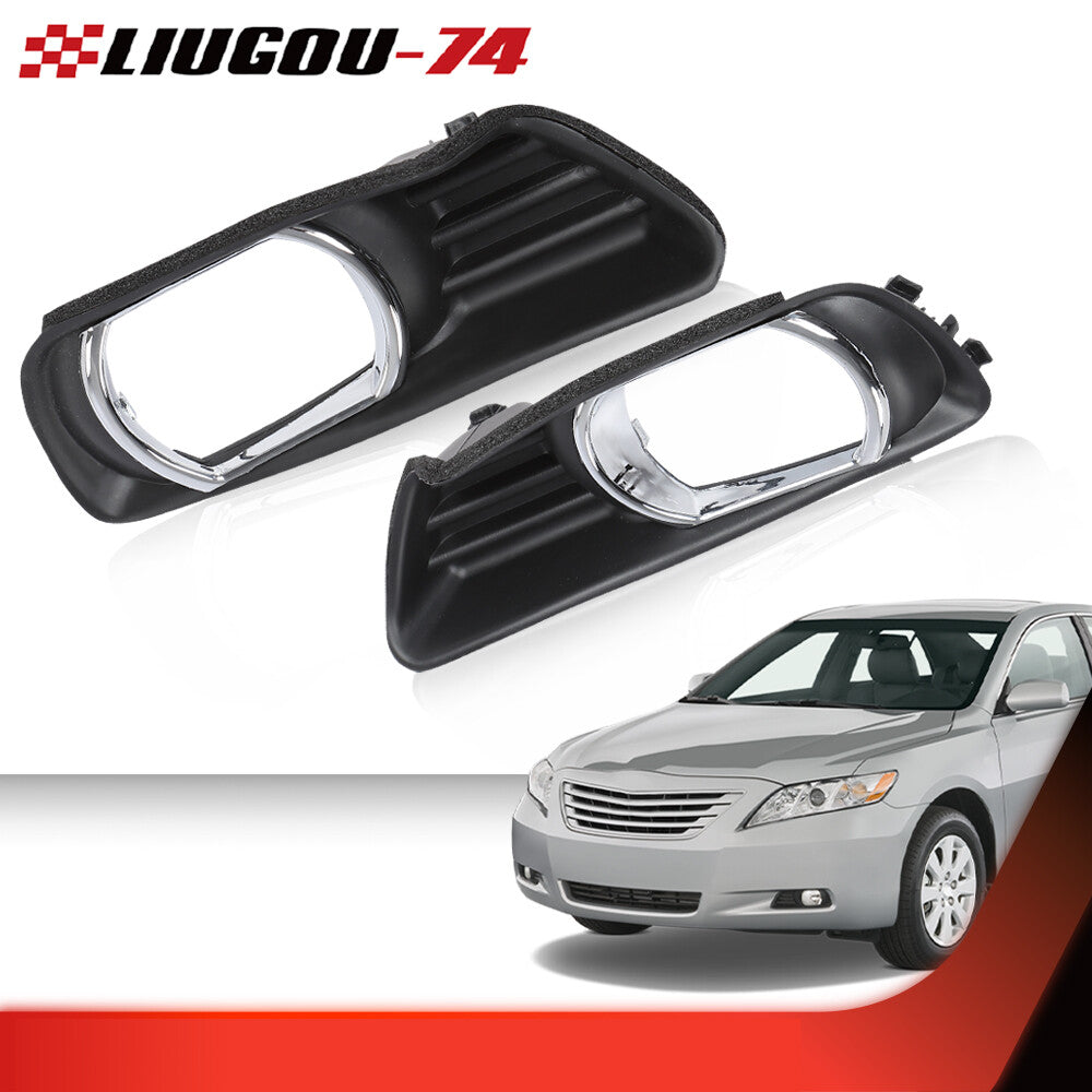 1 pair front bumper fog lamp cover trim fits 2007-2009 for Camry black - v