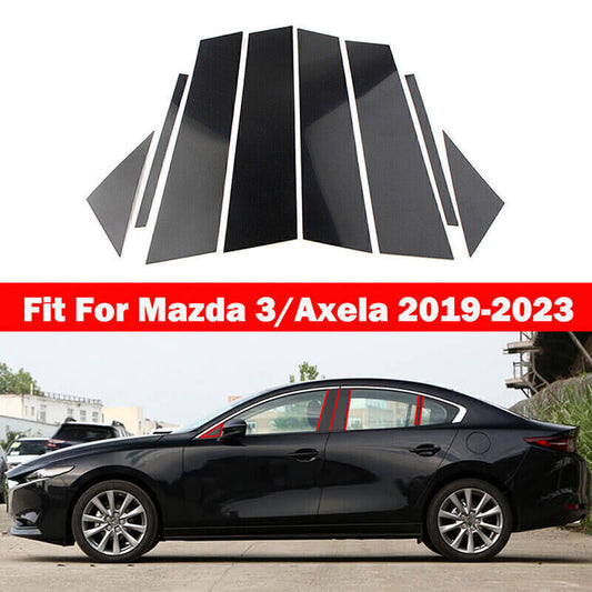8X Black Window Pillar Posts Set Door Trim Piano Cover for Mazda 3 Axela 19-2023