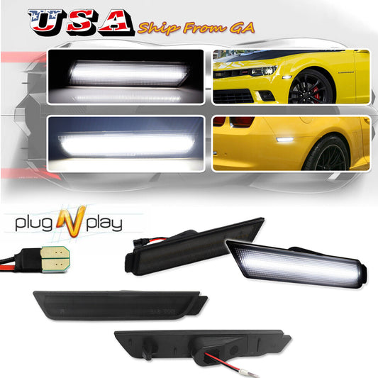 White LED front and rear bumper side marker indicator lights for Camaro 10-15- v
