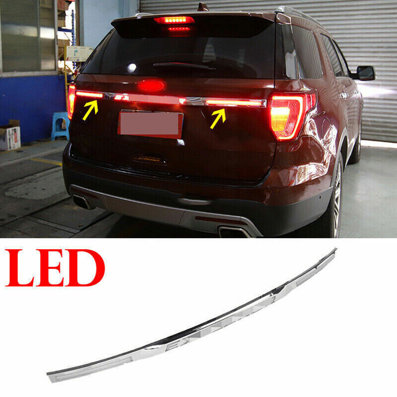 for Ford Explorer 2016-2019 Silver Rear Tailgate Trunk Trim Strip LED Badge Trim