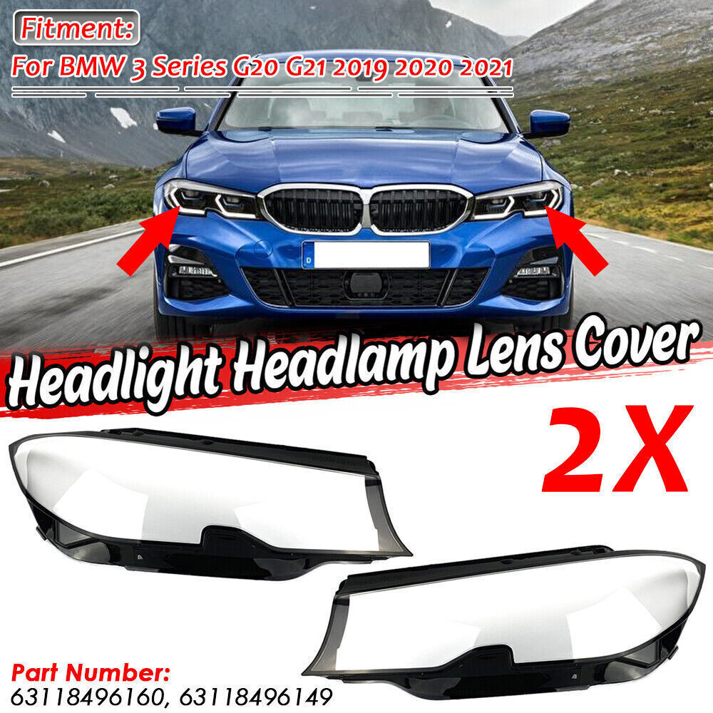 One pair of headlight lens housings/protective covers for BMW 3 Series G20 G21 (2019-2021)
