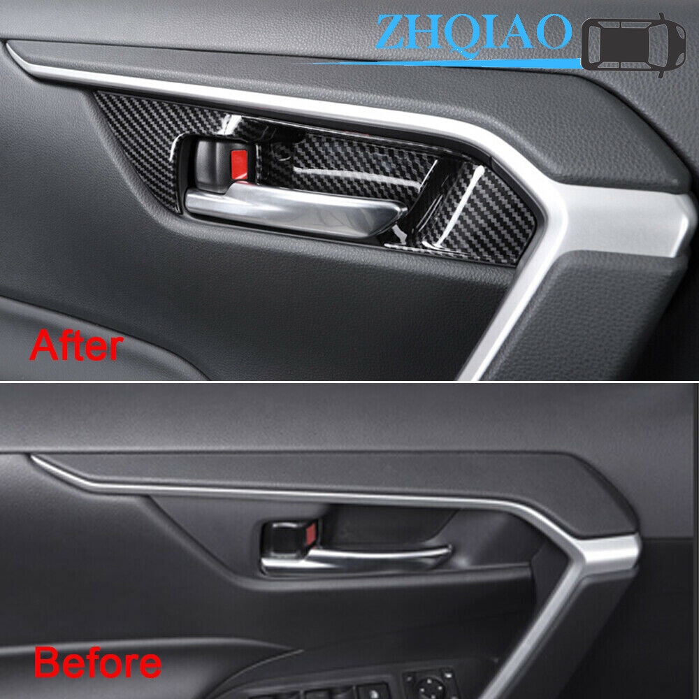 Carbon Fiber Style Car Interior-Door Handle Cover Trim Fits for Toyota RAV4 2019 202