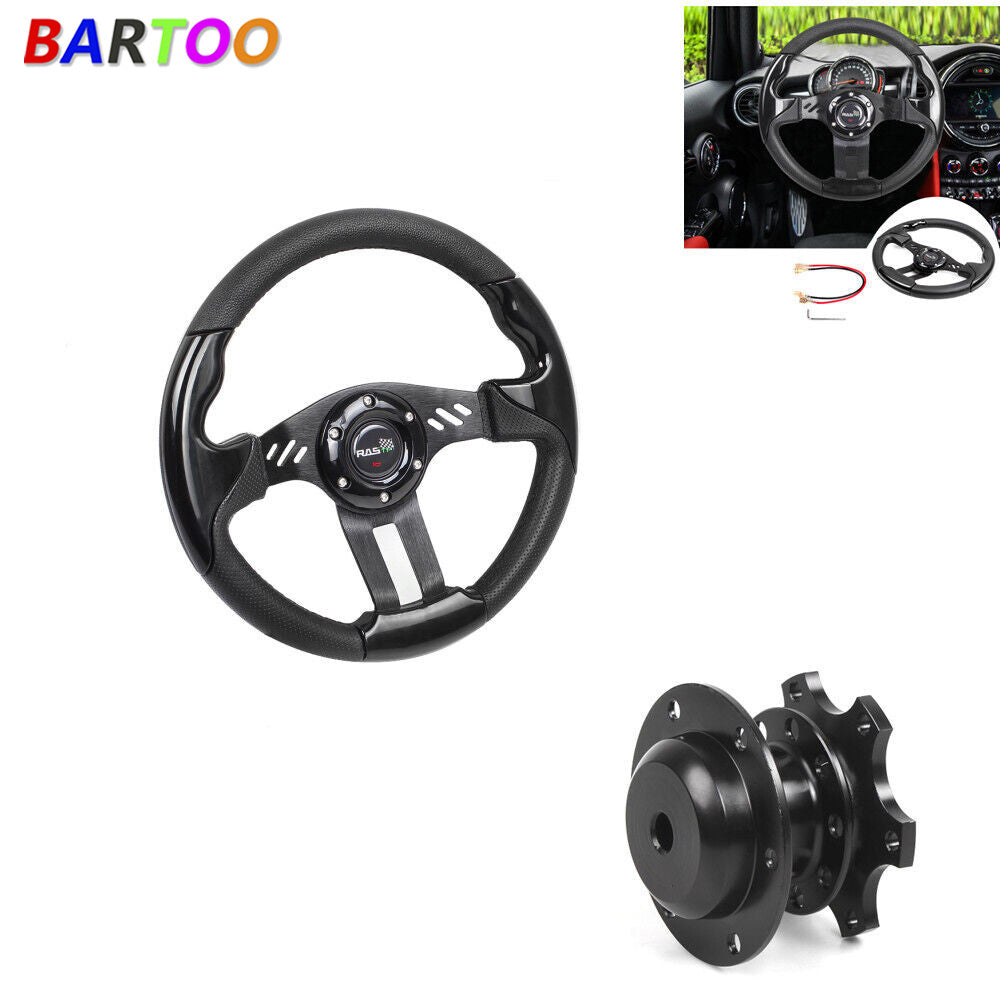 136 Bolt Universal Drifting Racing Steering Wheel w/Horn+Quick Release Black